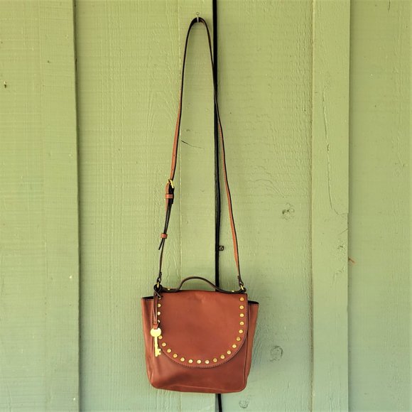 FOSSIL Tan Brown Leather Crossbody Flap Bag - Picture 2 of 8
